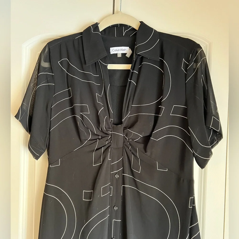 Calvin Klein Black CK Logo Print Chiffon Maxi Dress Size 6 | Spring Summer